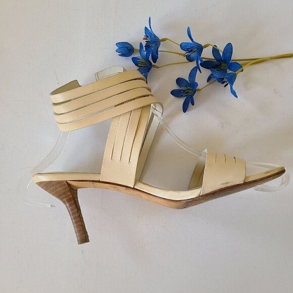 Via Spiga Cream Colored 2.5" Ankle Wrap Sandals - Picture 2 of 13